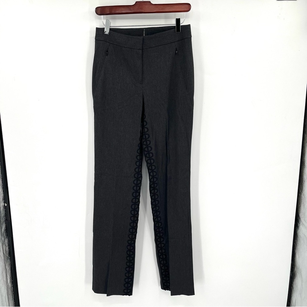 ELIE TAHARI Straight Leg Dress Pant 0 Grey Inseam Detail Pants 33.5" Inseam Gray